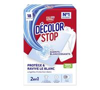 Decolor Stop - 2en1 - Agents Blanchissants - Protege et Ravive le Blanc - Protege du Ternissement et du Jaunissement - Capture les Particules de Salete - 100% Fibres d'Origine Vegetale - x18 Lingettes