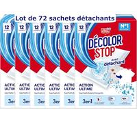 Decolor Stop - 2en1 - Agents Blanchissants - Protege et Ravive le Blanc - Protege du Ternissement et du Jaunissement - Capture les Particules de Salete - 100% Fibres d'Origine Vegetale - x72 Lingettes