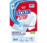 Decolor Stop - 2en1 - Agents Blanchissants - Protege Et Ravive Le Blanc - Protege Du Ternissement Et Du Jaunissement - Capture Les Particules De Salete - 100% Fibres D'origine Vegetale - X18 Lingettes