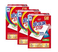 DECOLOR STOP Lingettes Attrape-Couleurs, Empêche le Transfert de Teinture et Restaure la Blancheur, Puissance Anti-Taches, 30 Lingettes (3 Paquets de 10 Lingettes)