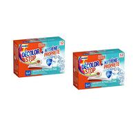 DÉCOLOR STOP Lot de 2 Boîtes 12 (Sachets) Hygiène 2 en1 + détacheur - Anti-décoloration