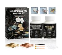 Décoloration Colle Feuille D'or, Décoloration Feuilles d'or et Feuilles de Métal, Feuille d or Deco, Colle de 50 ml et 50 ml de Vernis de Protection à base d'eau, D'or/Cuivre Feuille or Grand 10 pièc