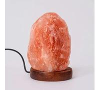 Decolores - Lampe en Pierre de Sel de l'Himalaya - Naturelle - Petite - Réduit le Stress - Sculptée à la Main - Ampoule Basse Consommation - avec Socle en Bois