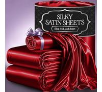 DECOLURE Parure de lit 3 pièces, Parure Drap 1 Personne, en Satin Doux et Soyeux avec Poche Profonde de 38,1 cm, similaire aux draps en Soie, Coutures Doubles, infroissables (Rouge)