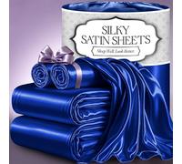 DECOLURE Parure de lit 4 pièces en Satin Doux et Soyeux avec Poche Profonde de 38,1 cm, Coutures Doubles, infroissables (Bleu)