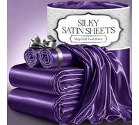 DECOLURE Satin Bed Sheets - 4 Piece Luxury Silky Full Size Bedding Set - Softer Than Silk, Wrinkle-Free with 15” Deep Pocket Fitted Sheet, Perfect for Hair & Skin, Gifts for Women (Purple)