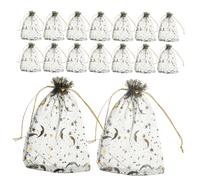 DECOMELODY 100 pièces Sachets Maille Petite avec Cordon Pochettes Cadeau Transparentes pour Bijoux et Organza pour Mariage Anniversaire et Noël Noir et Lune