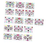 DECOMELODY 16 Feuilles Autocollants Fluorescents Visage Tatouage Temporaire Jour des Morts Maquillage Fête Cosplay Halloween Déguisement Visage