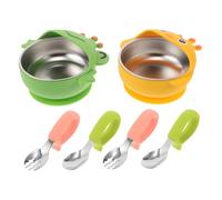 DECOMELODY 2 Ensembles Stainless Steel Suction Bowls With Removable Silicone Sleeve Non Slip Snack Bowls Cute Crown Duck Frog Designs For Self Feeding