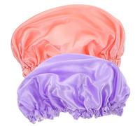DECOMELODY 2 pièces Bonnet de Bain Double Imperméable pour Femme Bonnet Confortable et Léger Charlotte Cheveux Longs Lot et Rose Arc-ciel pour Sommeil et Spa