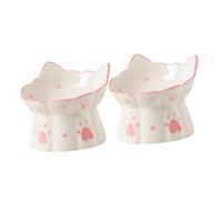 DECOMELODY 2 pièces Chat Surélevée Céramique Bol Eau Incliné Protecteur du Cou Renversement Design Oreilles de Chat pour Repas Confortable et Soin Cervical
