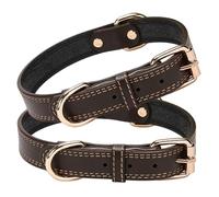 DECOMELODY 2 pièces Collier Chien Cuir Ajustable avec Boucle Métallique Sécurisée Anneau D pour Chiots et Petits Chiens Collier Mode Marron