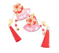 DECOMELODY 2 Pièces Épingle Cheveux Japonaise Éventail avec Pompon et Perles Accessoire Durable Lot de Rouge Style Élégant pour Mariage et Vie Quotidienne