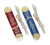 DECOMELODY 2 pièces Mezuzah Peinte avec Parchemin Décoratif pour Montant de Porte Installation Facile Cadeau pour Fêtes Juives Ornement Traditionnel Rouge et Bleu
