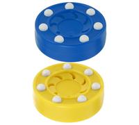 DECOMELODY 2 pièces Rondelles de Hockey Réutilisables Abs Haute Résistance Entraînement Roller Hockey Balle Entraînement et Légère pour Garçon Fille et Adultes Pratique Lot de Jaune et Bleu
