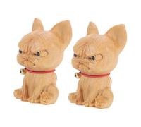 DECOMELODY 2 pièces Sculpture Bois Bulldog Décoratif Ornement Animal Gravé Réaliste Statue Artisanale Bois Naturel Figurine Décor Bureau et Maison pour Amateurs Animaux
