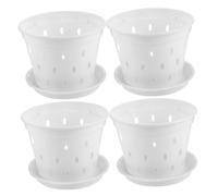 DECOMELODY 4 Ensemble Lot de Pots à Fleurs Transparents Légers Plastique avec Drainage et Soucoupes Jardinières Décoratives pour Orchidées Succulentes et Plantes Intérieur et Extérieur