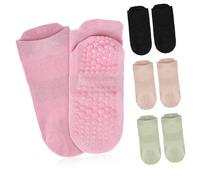 DECOMELODY 4 paires Chaussettes Yoga Antidérapantes Coton Respirant Socquettes Courtes Femme Grip Silicone pour Fitness Lot de Noir Rose Vert Beige