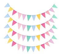 DECOMELODY 4 pièces Bannière Fanions Triangulaires Colorées Lin pour Décoration de Mariage et Fête Mètres Banderole DIY Polyvalente pour Mur Porte Table Ambiance Festive