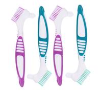 DECOMELODY 4 pièces Brosse Nettoyage Dentier Brossettes Prothèses à Poils Doux Manche Antidérapant Nettoyeur Gouttière et Retenue pour Hygiène Buccale