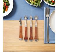 DECOMELODY 4 Pièces Set de Cuillères à Melon Acier Inoxydable avec Manche Bois Ergonomique Outil Polyvalent pour Boules de Melon Découpe et Sculpture de Fruits pour Pastèque Cantaloup et