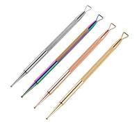 DECOMELODY 4 pièces Stylo Dotting Nail Art Acier Inoxydable Double-embout Ergonomique pour Manucure et Pédicure avec Poussoir Cuticule et Grattoir Lot Ongles Professionnel Or Argent Coloré