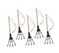 DECOMELODY 5 Pièces Mini Garden Rake with Ergonomic Handle Four Tooth Cultivator Tool for Small Gardens Soil Aeration and Weeding