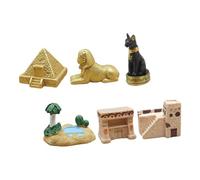 DECOMELODY 6 pièces Figurines Égyptiennes Miniatures Décor de Bureau Unique Pyramide Sphinx Maison Chat Divin Oasis et Tombe Antique Décoration Intérieure et Souvenirs de Voyage