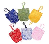 DECOMELODY 6 Pièces Pochettes Brodées Satin Sacs à Cordon Brocart pour Bijoux Pochette Rangement Voyage Multifonction Sacs Cadeaux Mariage Chinois Élégants pour Femmes