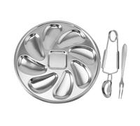 DECOMELODY Assiette à Huîtres Acier Inoxydable avec Pince et Fourchette Plateau de Service Réutilisable pour Fruits de Mer Plateau Élégant pour Restaurant et Bar
