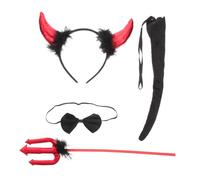 DECOMELODY Bandeau Cornes de Diable Rouge avec Plumes Noires Accessoire Costume Halloween Ensemble Cornes Nœud et Queue pour Cosplay