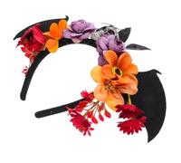 DECOMELODY Bandeau Halloween Noir avec Ailes de Chauve-souris Couronne de Fleurs Mexicaine et Crâne Accessoire Ajustable pour Cosplay Fête des Morts Carnaval et Soirées Déguisées