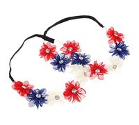 DECOMELODY Bandeaux à Fleurs Patriotiques 2 Pcs Taille Unique Élastique Confortable Fête de L’indépendance Accessoires pour Cheveux du 4 Juillet