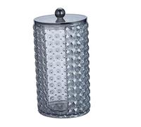 DECOMELODY Boîte à Cotons-tiges en Acrylique Transparent Noir à Motif Diamant, Contenant Oval Compact, Couvercle Étanche, Rangement Salle de Bain, Organiseur Maquillage Pratique