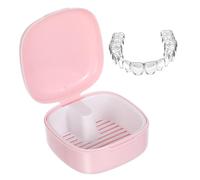 DECOMELODY boîte de rangement pour dentier pendant la nuit faux tremper pour dents faire ménage nettoyeur Cas de dispositif de voyage mallette de nettoyage de retenue Plastique rose