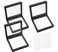 DECOMELODY Boîte de Rangement pour Faux Ongles en Acrylique Noir 13 Pièces 3 Boîtes Fines 9x9 Cm avec 10 Bandes de Présentation Conteneur Transparent pour Accessoires Nail Art, Organisation