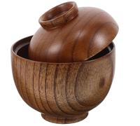 DECOMELODY Bol à Soupe Miso Japonerie en Bois avec Couvercle Bol à Riz Pratique et Réutilisable Vaisselle Japonaise Polyvalente pour Soupe Ramen Nouilles et Céréales pour Restaurant