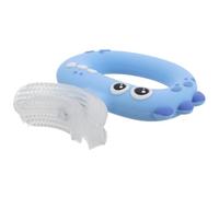 DECOMELODY Brosse à Dents Garçon et Filles 0-3 en Silicone Alimentaire Embout Buccal 360° Forme Dinosaure Bleu, Brosse D’apprentissage Douce pour Gencives Sensibles et Nettoyage Complet