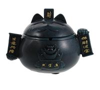 DECOMELODY Cendrier Rond en Céramique Maneki Neko Bleu Petit avec Couvercle Anti-Vent, Bac à Cendres Maison et Bureau, Décoration Feng Shui Pratique et Facile à Nettoyer