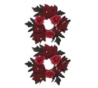 DECOMELODY Couronnes de Bougies D’Automne 2 Pcs Feuilles D’Érable et Roses Artificielles en Polyester Noir Anneaux Décoratifs pour Bougies Piliers Décoration de Table pour Thanksgiving et