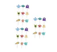 DECOMELODY Décorations de Gâteau d'Anniversaire 27 Pcs 3 Ensembles de Piques à Gâteau Thème Extraterrestre Décorations de Fête Colorées pour Gâteaux Accessoires de Dessert Festifs