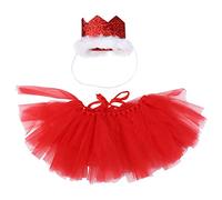 DECOMELODY Ensemble 2 Pièces Jupe Tutu pour Chien en Tulle Rouge Vif avec Bandeau Couronne Rouge Vêtements pour Animaux de Compagnie Jupe pour Chiot Festive Accessoires Légers et