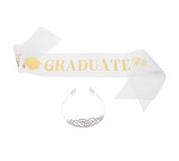 DECOMELODY Ensemble Couronne Élégante en Strass Argentée et Écharpe de Remise de Diplômes 2026, Kit 2 Pièces pour Cérémonie de Fin D’études, Accessoires Fête Diplômés Femme et Adolescente