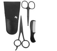 DECOMELODY Ensemble de Ciseaux à Moustache Pochette de Rangement en Acier Inoxydable Argenté, Kit de 4 Pièces avec Peigne Sculptant Coupe Nette Anti-rouille pour Barbe Homme à Domicile