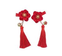 DECOMELODY Épingle à Cheveux à Pompon Chinoise 2 Pièces Petite Taille Rouge Pour Fille Style Traditionnel Nouvel An Accessoires Clips Chenille