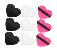 DECOMELODY Houppettes à Poudre Cœur 9 Pcs Taille Compacte En Velours Court Ultra Doux Noir Blanc Rose Maquillage Visage Fond De Teint Usage Quotidien