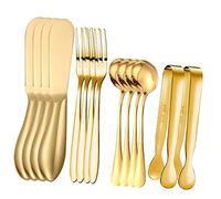 DECOMELODY Kit de Couteaux à Fromage Acier Inoxydable Doré avec Fourchette Cuillère et Épandeur Beurre pour Dessert Cuisine