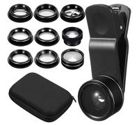 DECOMELODY Kit Objectif Téléphone Portable 11 Pièces Multifonctionnel, Lentilles Grand Angle 0.63x, Fisheye 198°, Macro, Téléobjectif 2X, Cpl, Kaleidoscope, Compatible Smartphone pour Photo