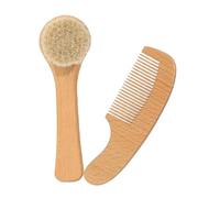 DECOMELODY Kit Soin Naissance Garçon Fille avec Brosse Douce Laine Naturelle Peigne et Brosse Garçon Fille Né pour Toilette et Bain pour Peau Sensible