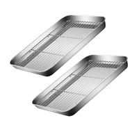 DECOMELODY Lot 2 Plaques Cuisson Inox 23x17x2,5 Cm Grille Égouttoir Antidérapante Multifonction Cuisine Maison Pâtisserie Cuisson Vapeur Rangement Empilable